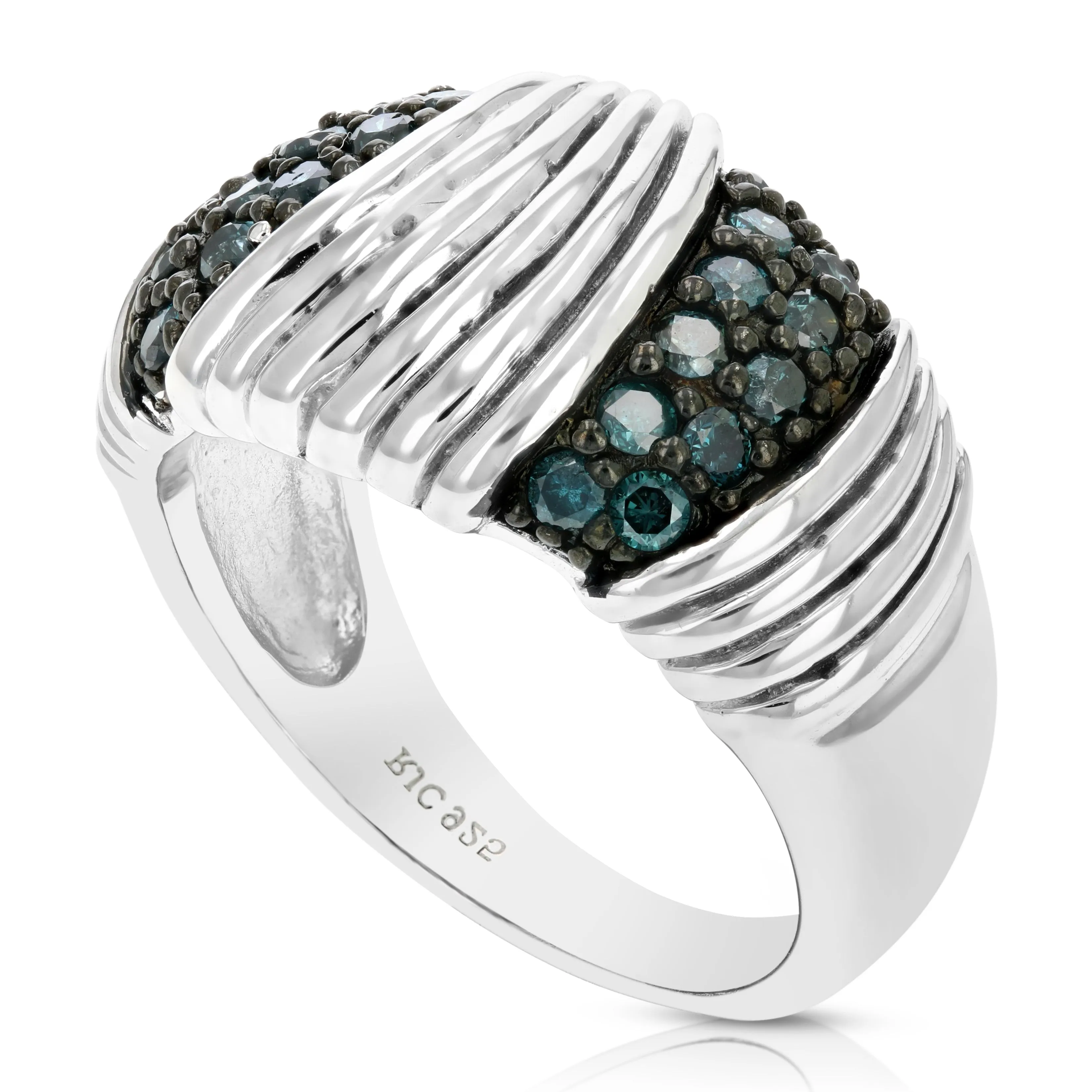 0.55 cttw Blue Diamond Ring .925 Sterling Silver with Rhodium Plating