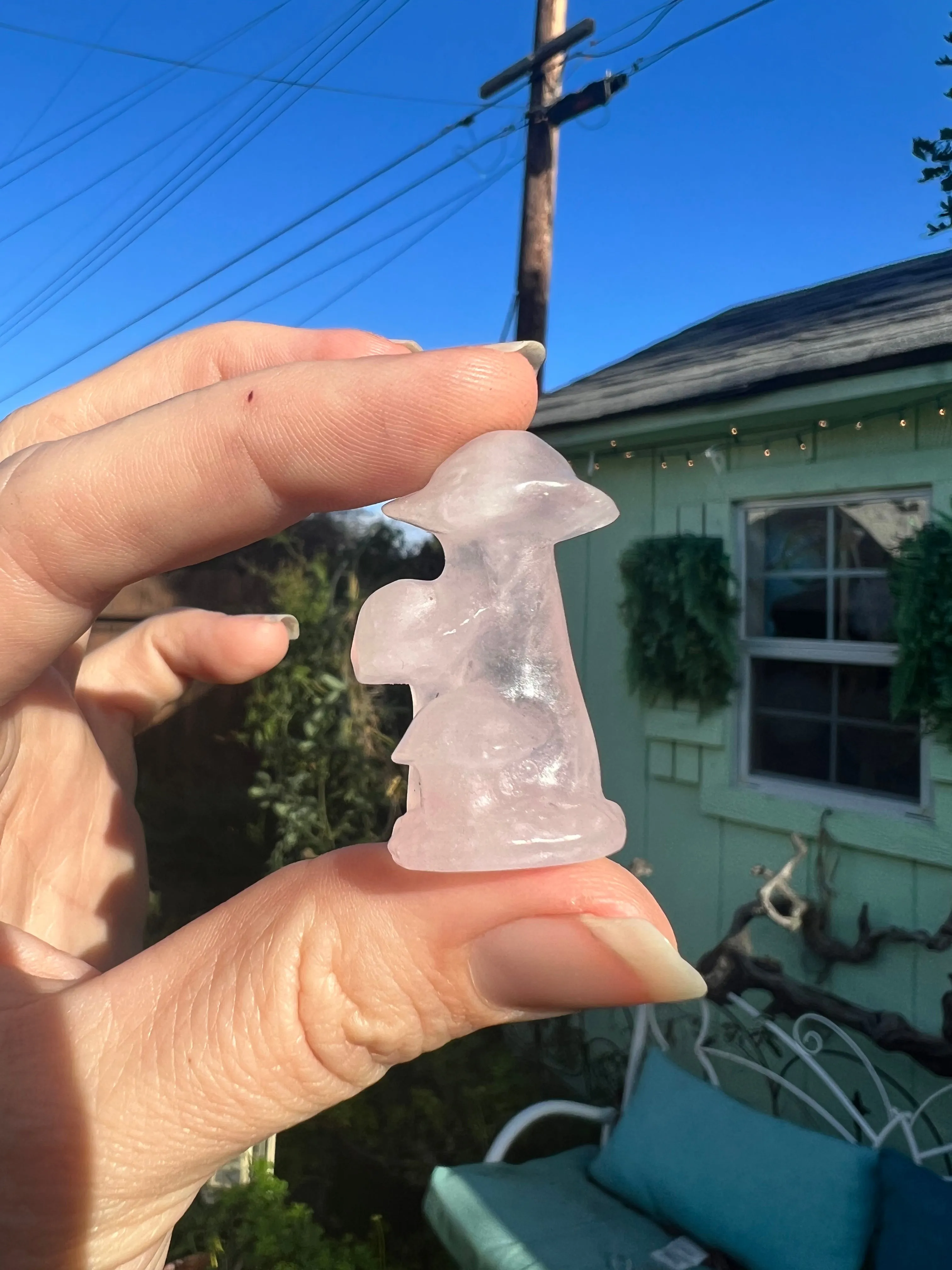 (1) one Rose Quartz triple mushroom carving