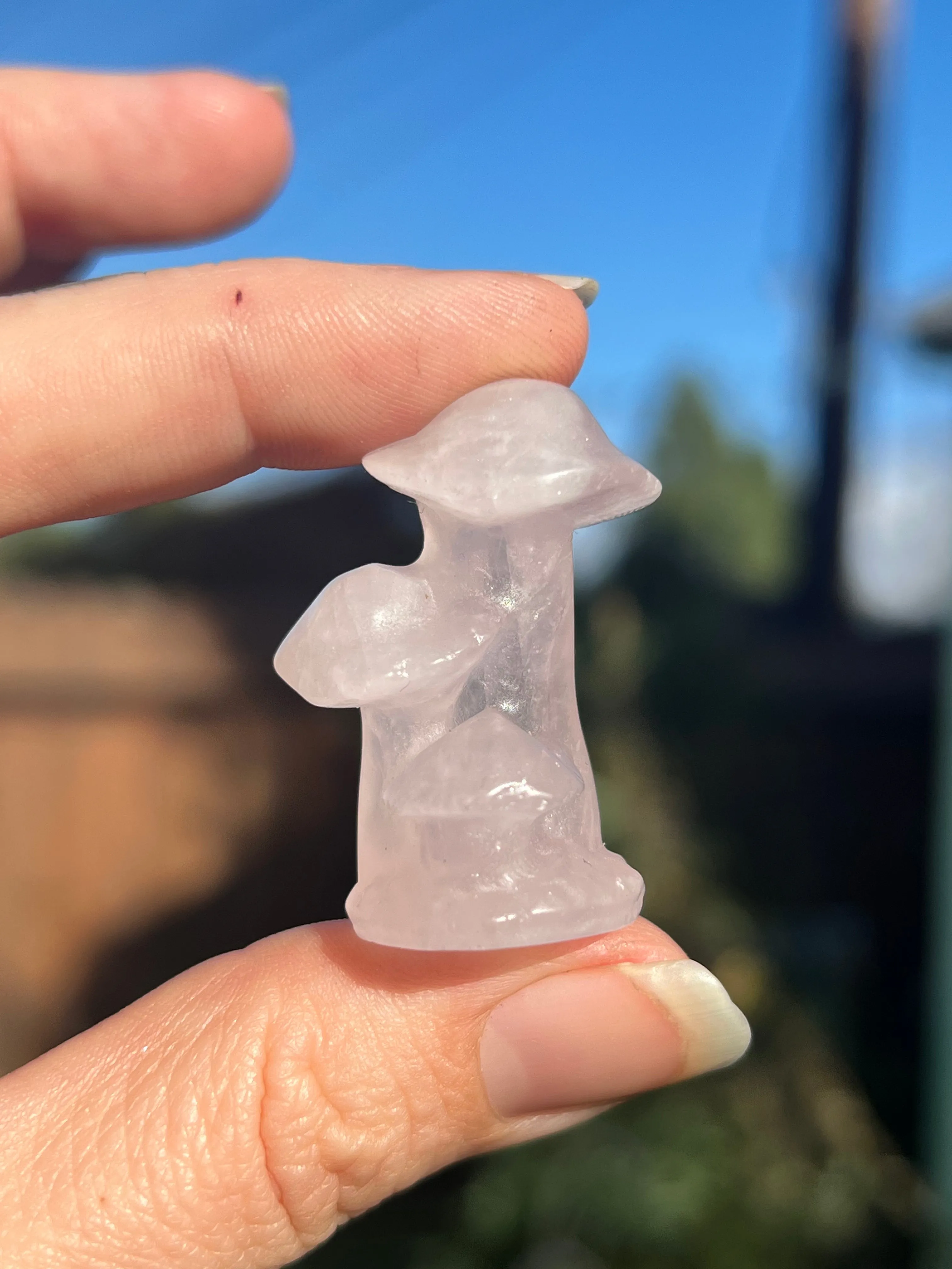 (1) one Rose Quartz triple mushroom carving