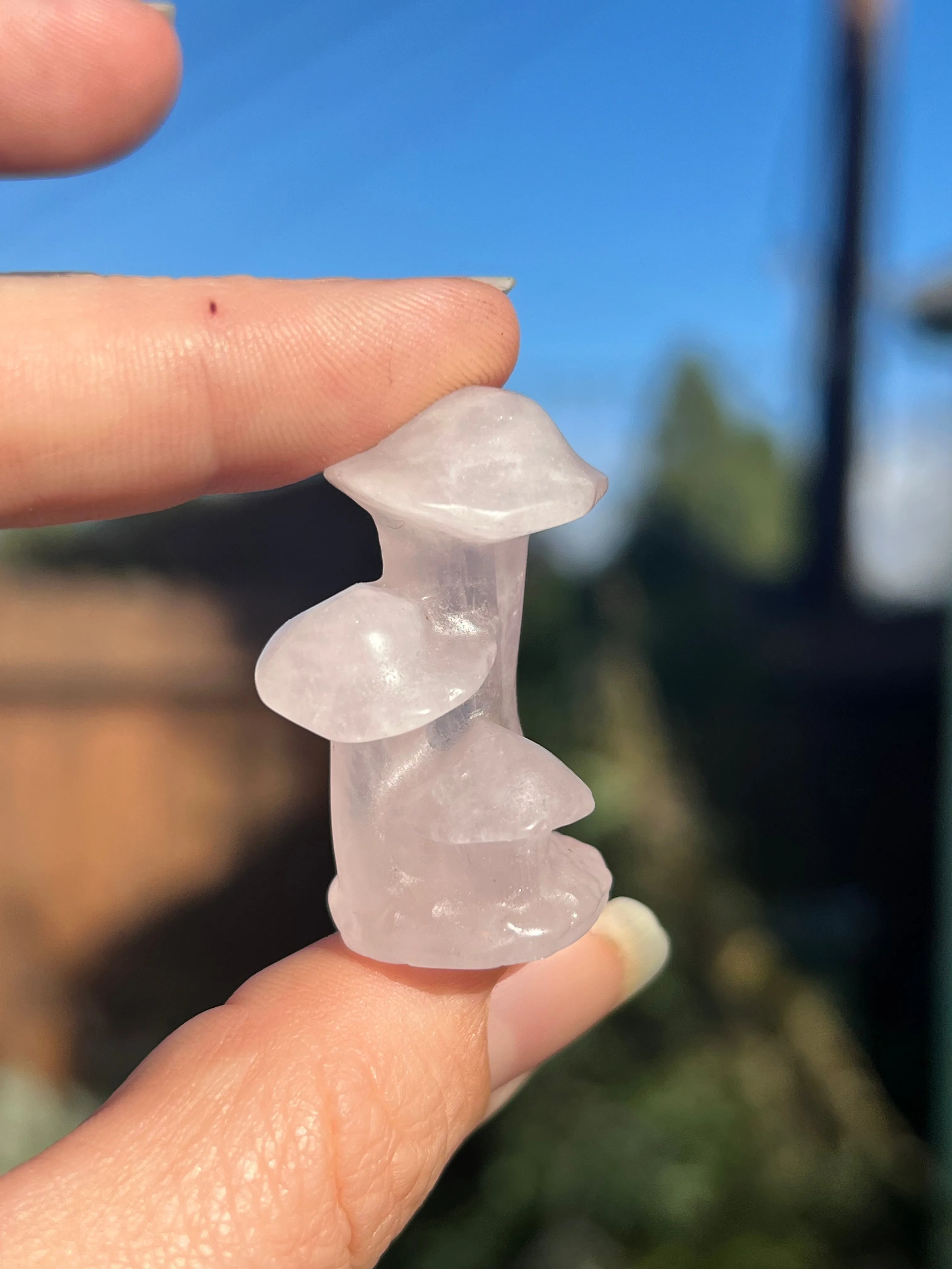 (1) one Rose Quartz triple mushroom carving