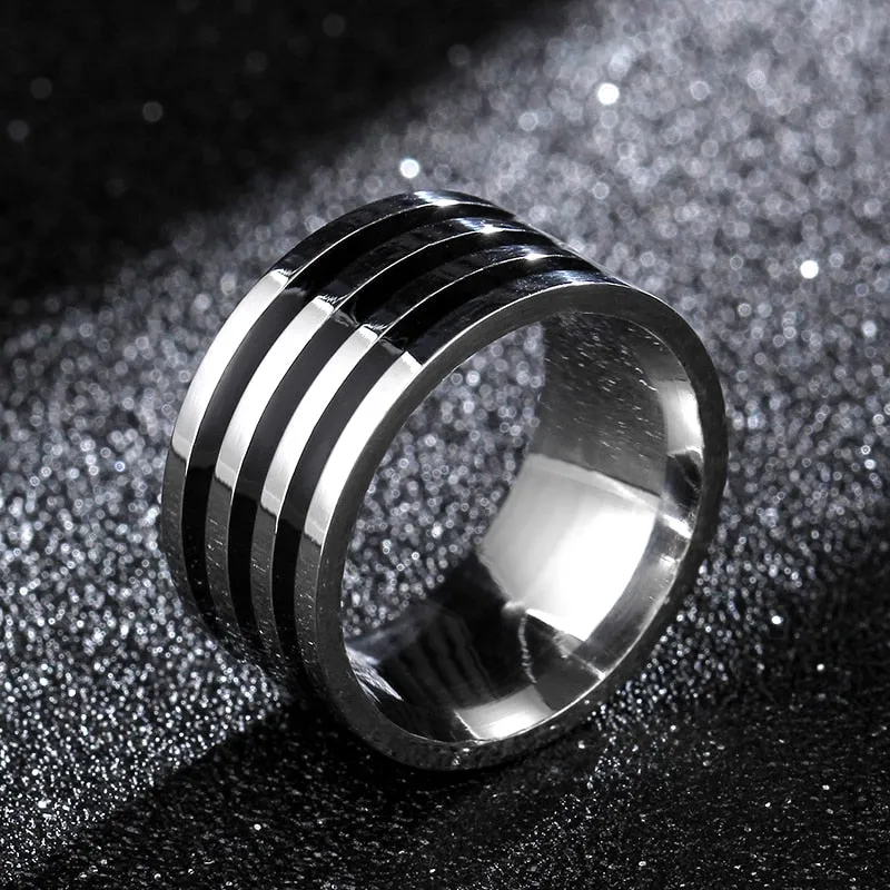 10mm Silver and Black Plated Titanium Vintage Ring