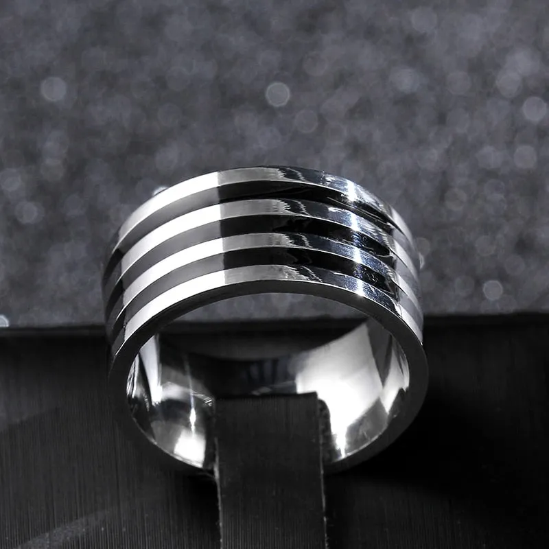 10mm Silver and Black Plated Titanium Vintage Ring