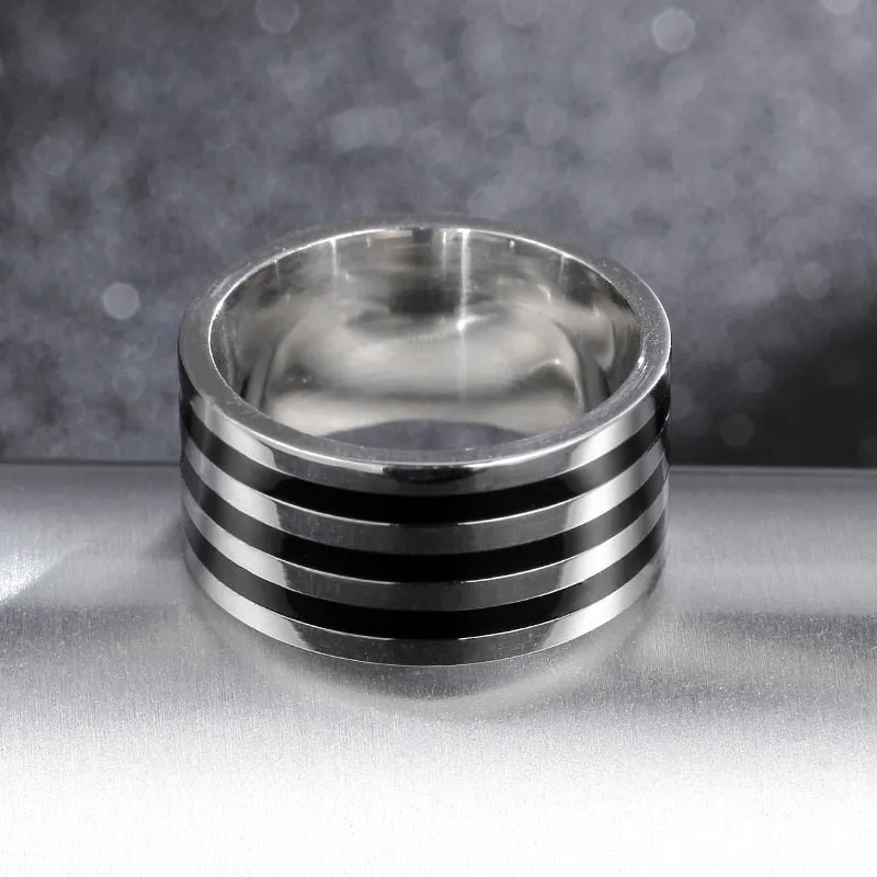 10mm Silver and Black Plated Titanium Vintage Ring