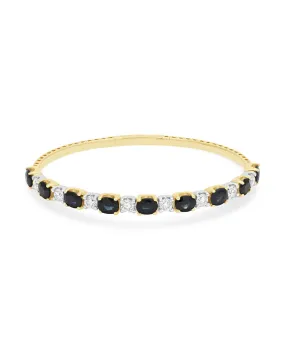 14K White & Yellow Gold Sapphire and Diamond Flexible Bangle Bracelet