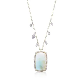 14K YELLOW GOLD DIAMOND FRAMED CUSHION OPAL PENDANT NECKLACE WITH DIAMOND ACCENTS