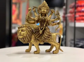 14" BRASS DURGA SITTING ON LION BRT-1 - VK