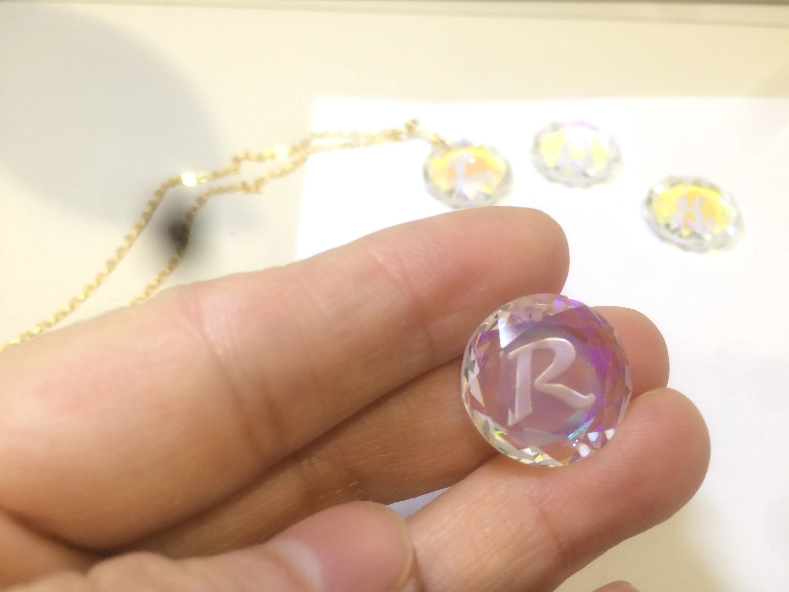 17mm faceted glass crystal Initial letter "C" "H" "K" "L" "R" pendant (necklace) AD4 Add on item, not sale individually.