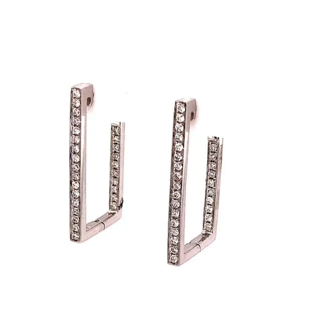 18K White Gold Diamond Squared Hoops