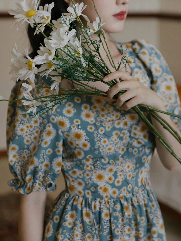 1950S Vintage Daisy Puff Sleeve Fairy Dress