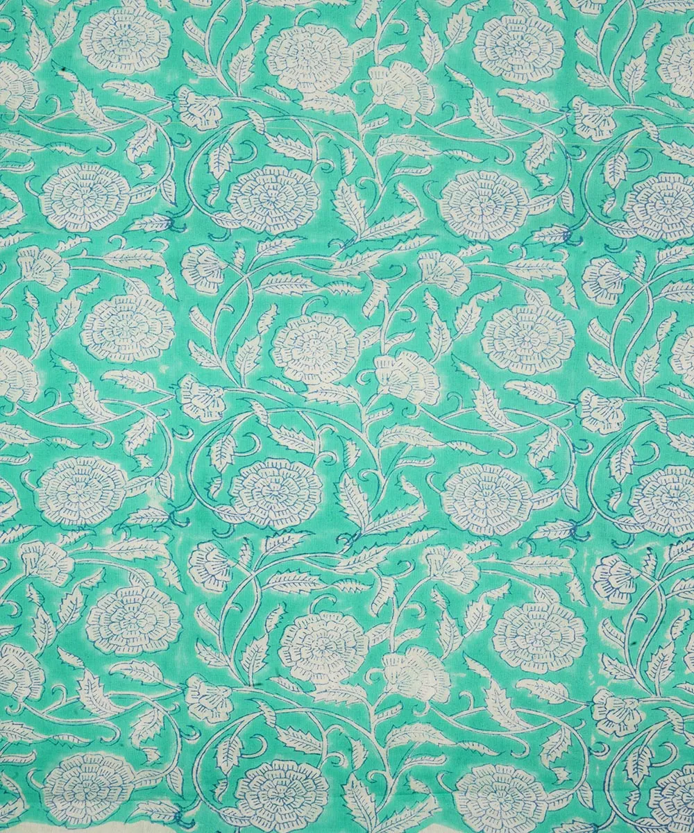 2.5 m dark green cotton hand block printed sanganeri kurta material