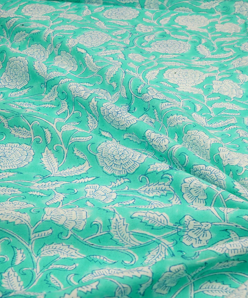 2.5 m dark green cotton hand block printed sanganeri kurta material