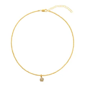 2MM Signature Necklace with 14K Yellow Gold Camelia Flower Charm