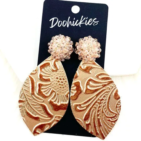 3 Rose Crystal Pom & Rose Embossed Leaf Dangles