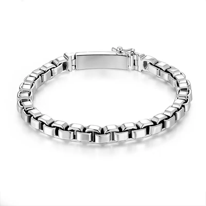 6mm Box Chain 925 Sterling Silver Handmade Vintage Punk Bracelet