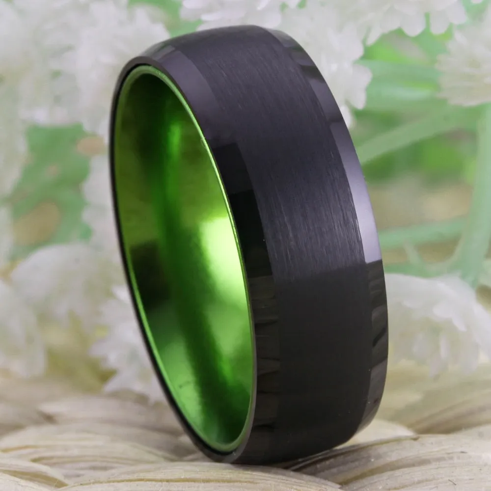 8mm Classic Black and Green-Plated Tungsten Wedding Ring