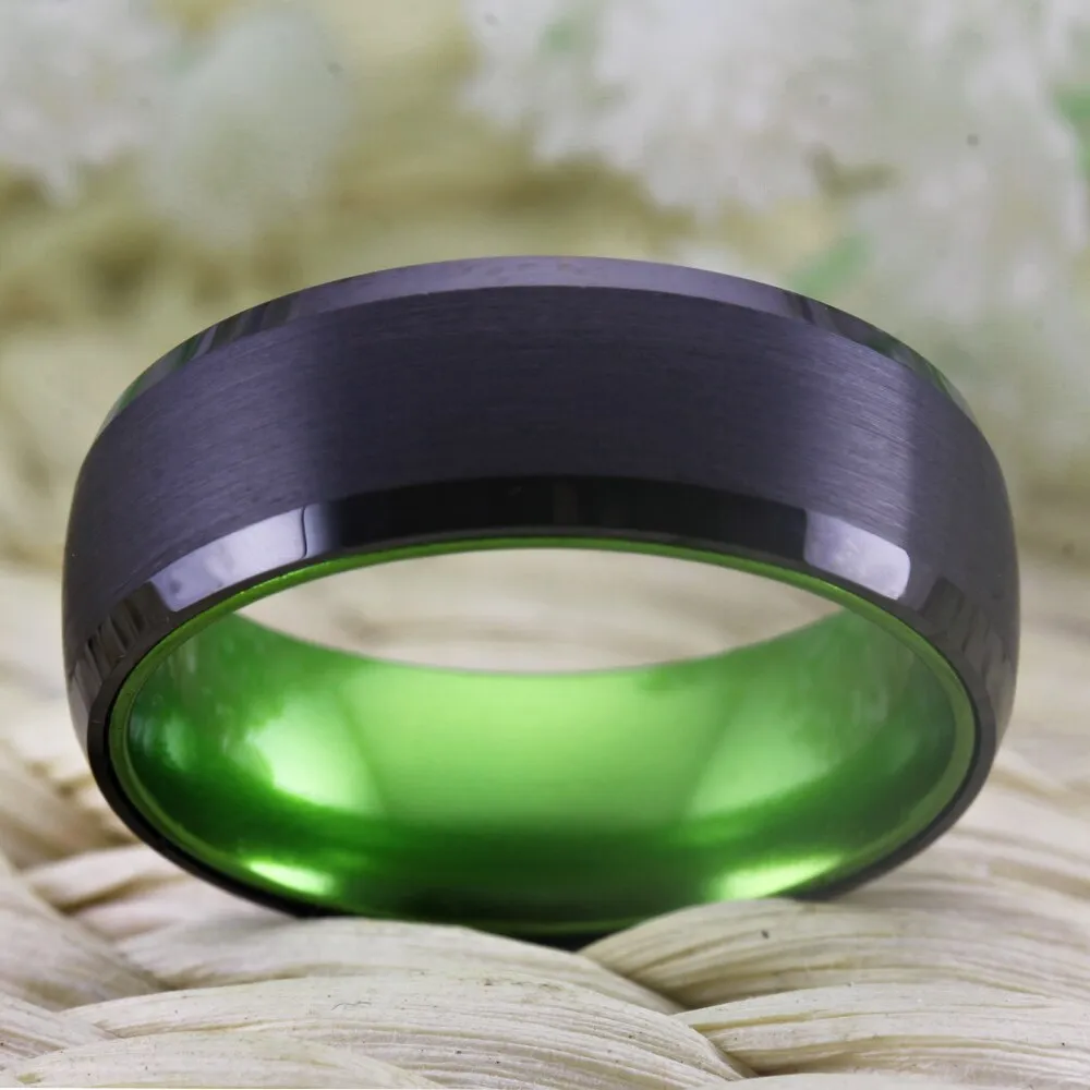 8mm Classic Black and Green-Plated Tungsten Wedding Ring