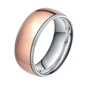 8mm Polished Domed with Grooved Edges Rose-Gold-Plated Titanium Fashion Wedding Band