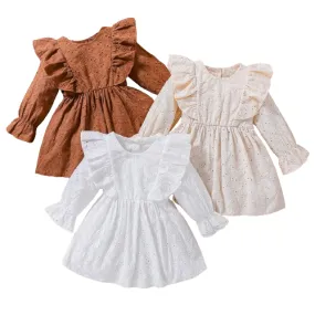 Adorable Eyelet Lace Ruffle Baby Girls Autumn Dress Layette