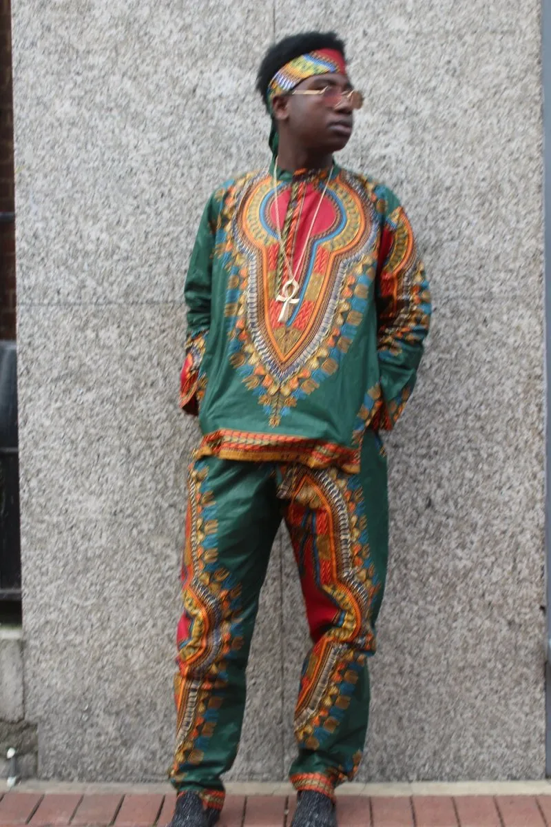 African Print Shirt in Green Dashiki - African Clothing