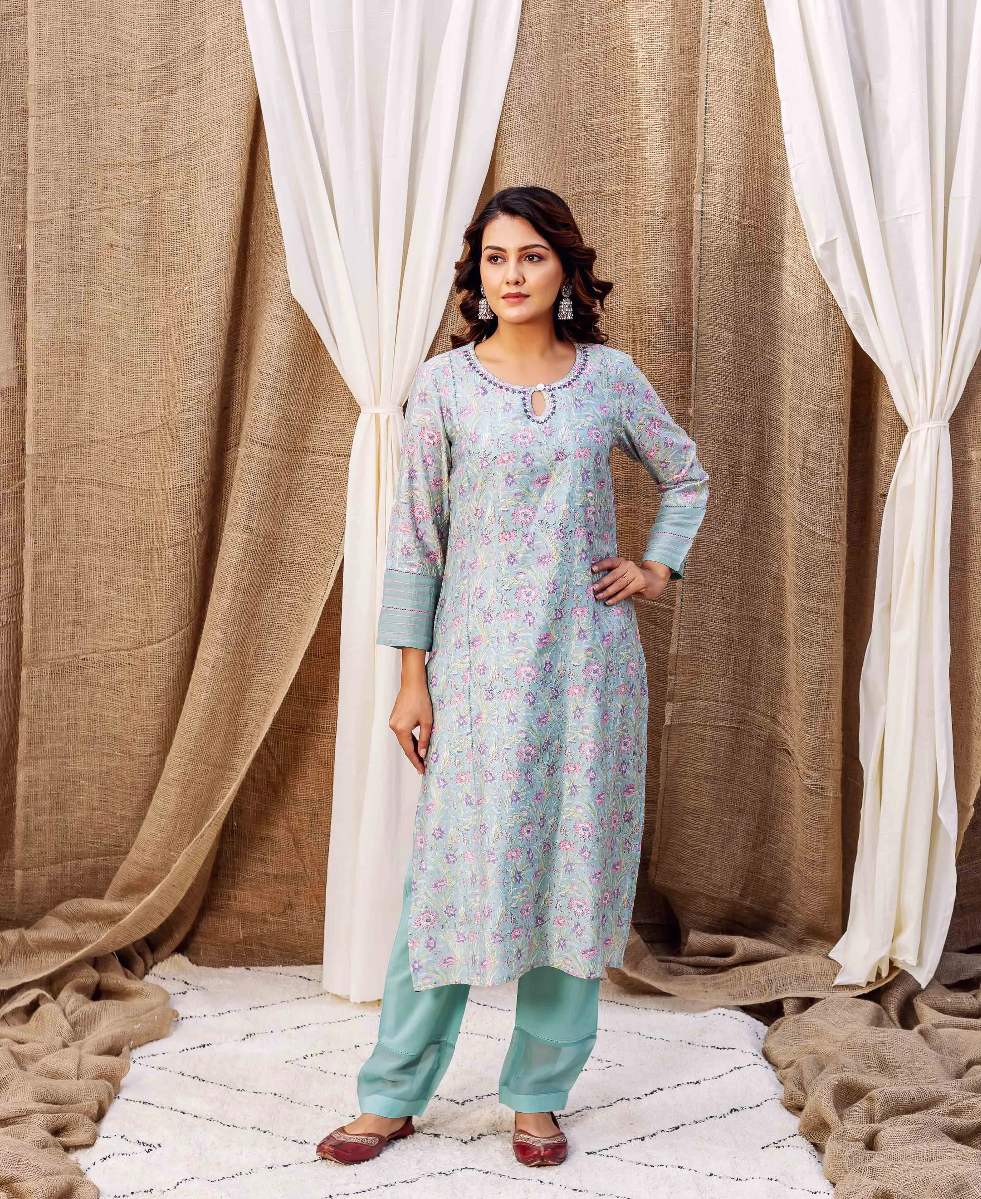 Ananya's Sea Green Hand Printed Kurta