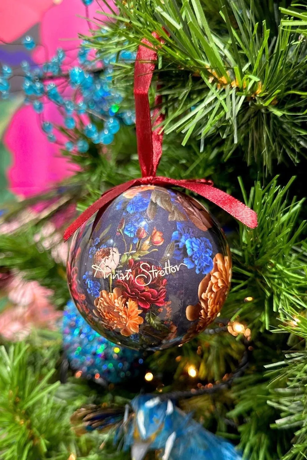 Annah Stretton Xmas Baubles Navy Floral