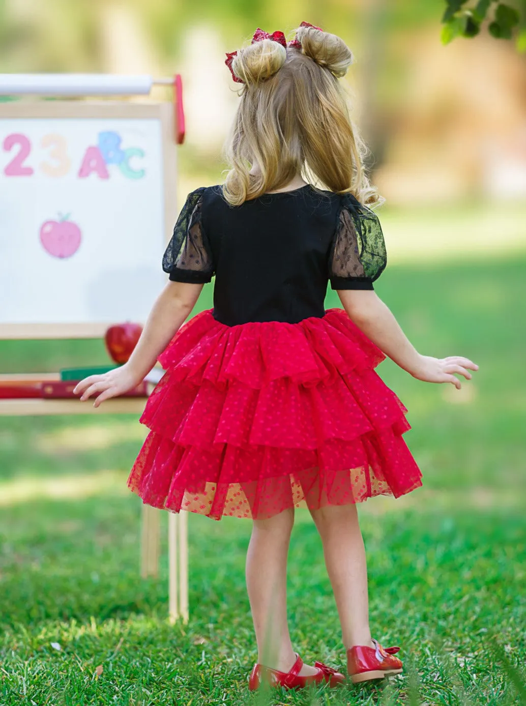 Apple Of My Eye Puff Sleeve Tiered Dress