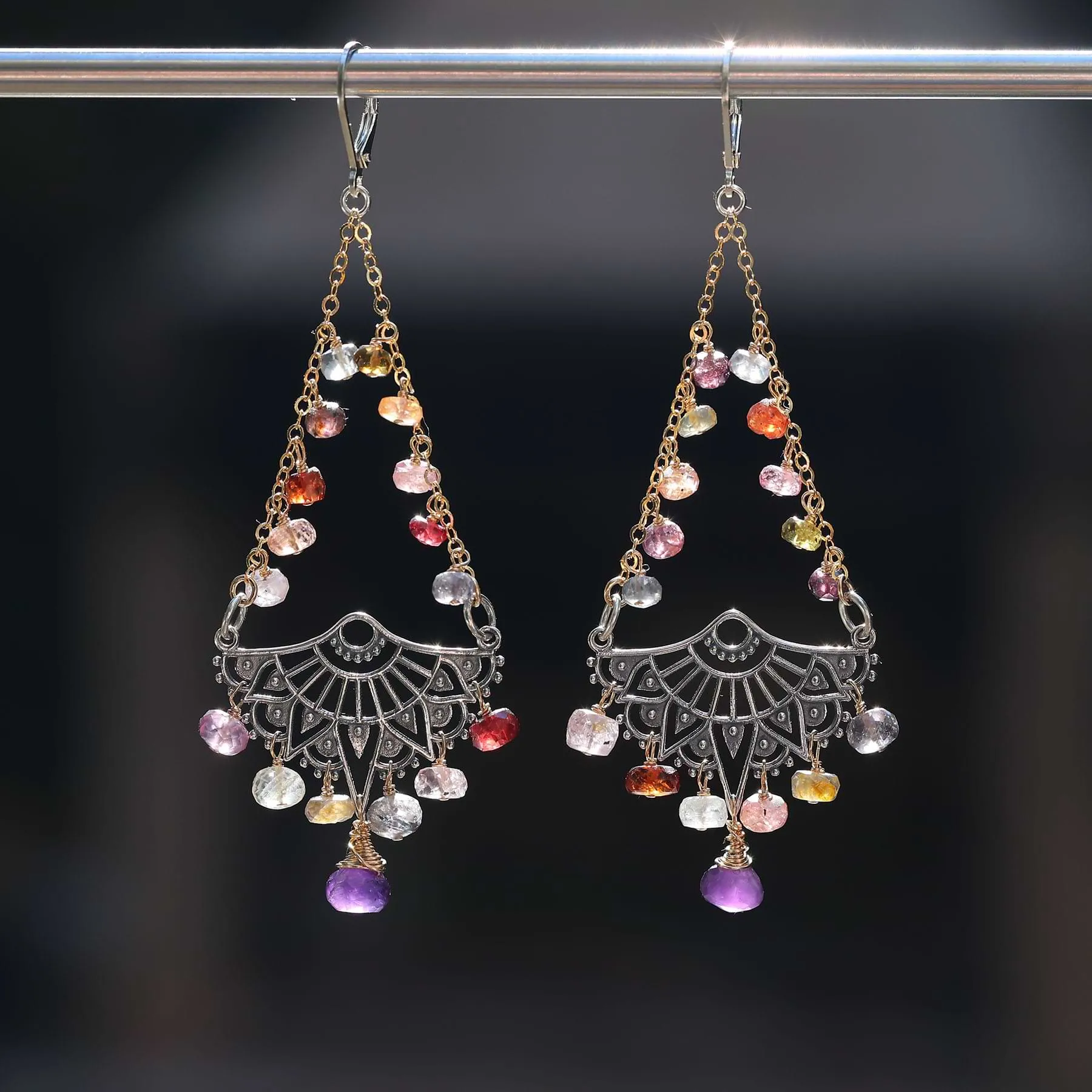 Autumn in Dusk - Multi-Spinel Silver Chandelier Earrings