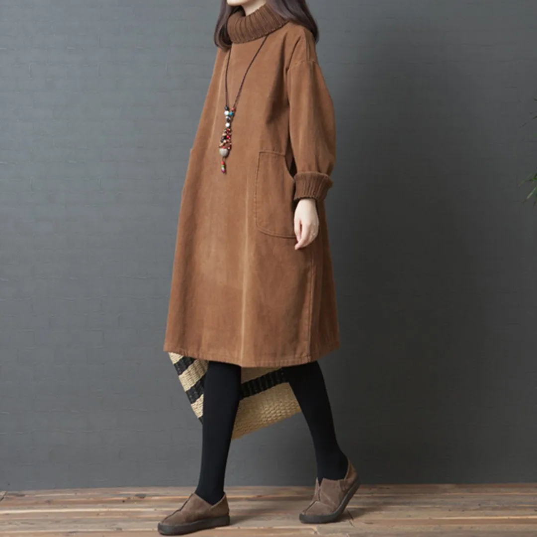 Babakud Oversize Knitted Paneled Corduroy Autumn Winter Dress