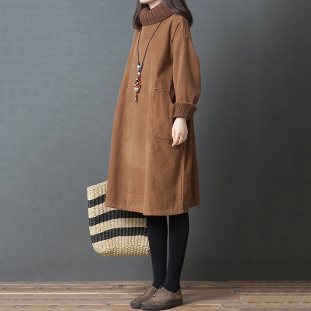 Babakud Oversize Knitted Paneled Corduroy Autumn Winter Dress