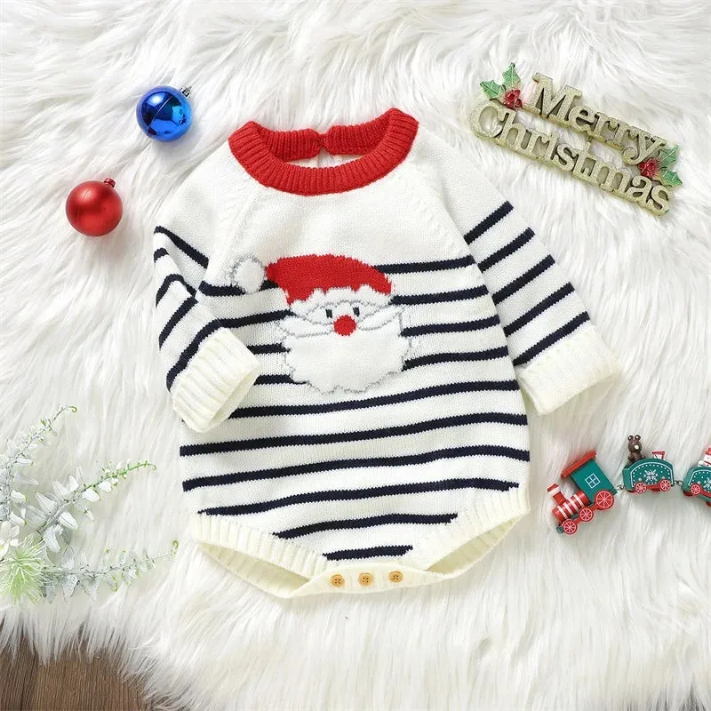 Baby Boy Santa Christmas Deluxe Sweater Romper