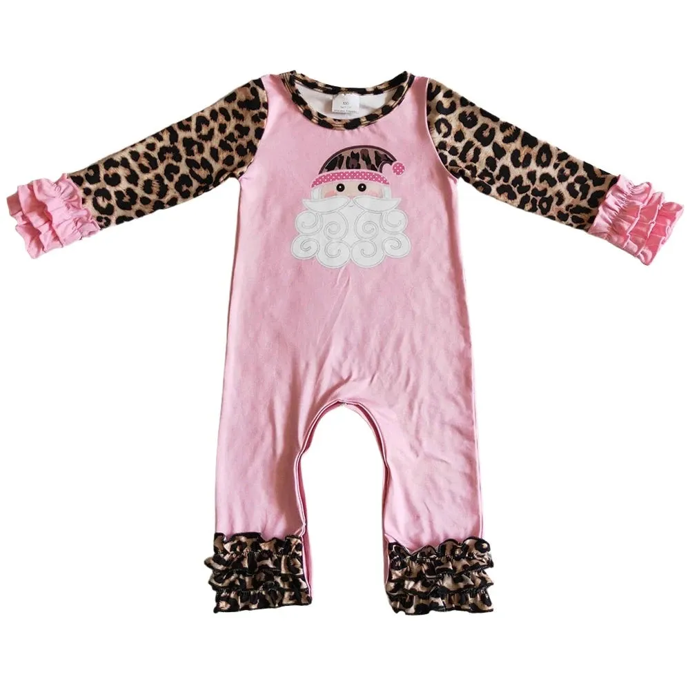 Baby Romper - Christmas - Santa Western Pink Leopard Ruffle Girls