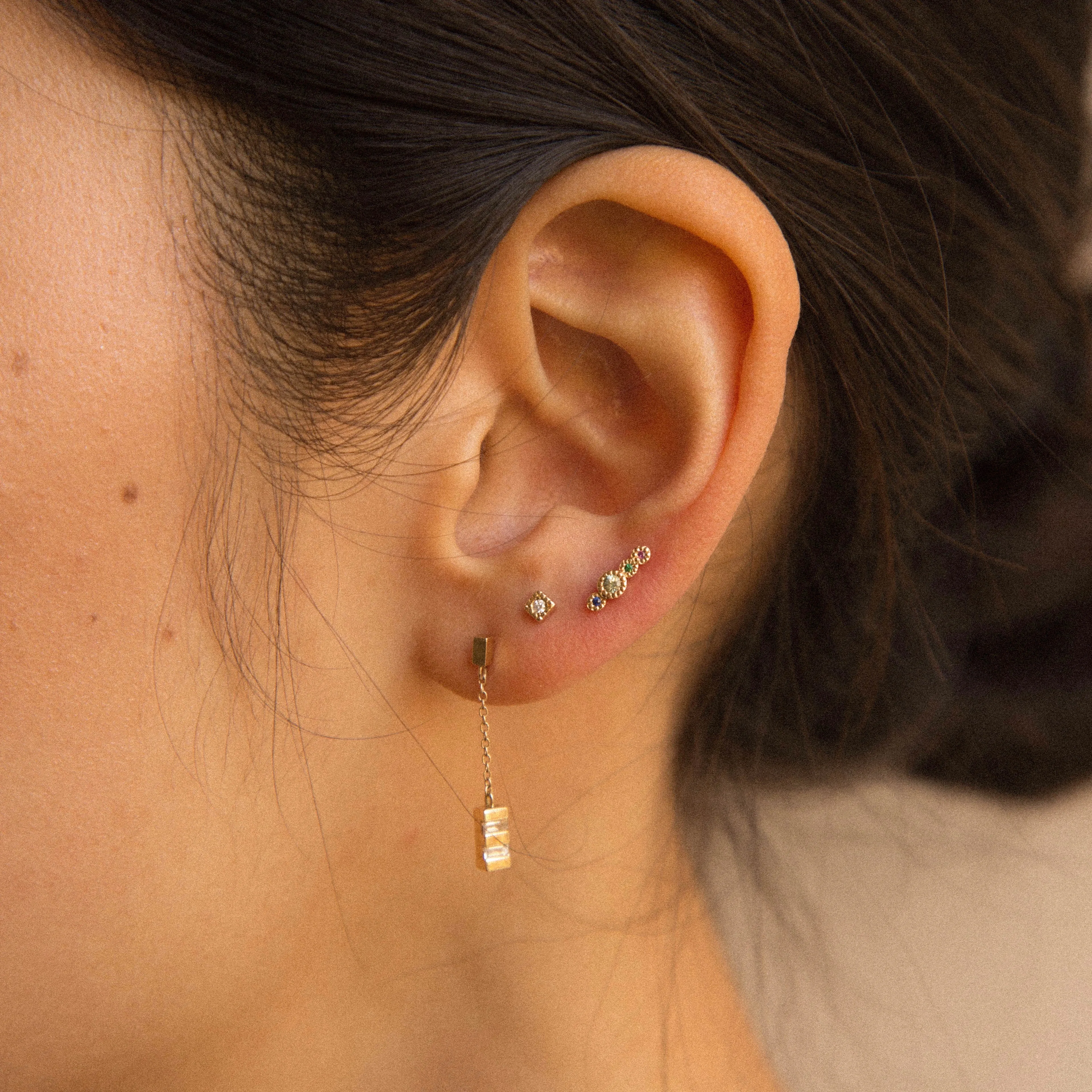 Baguette Stack Drop Earring (Single)