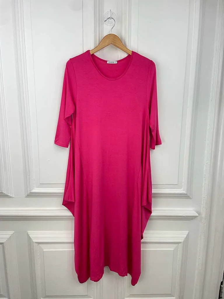 Basic 3/4 Sleeve Layering Dress - Hot Pink