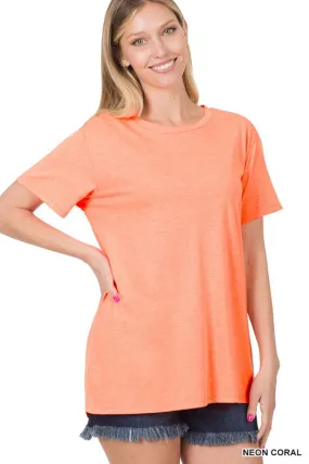 Basic Cotton Tee - Neon Coral