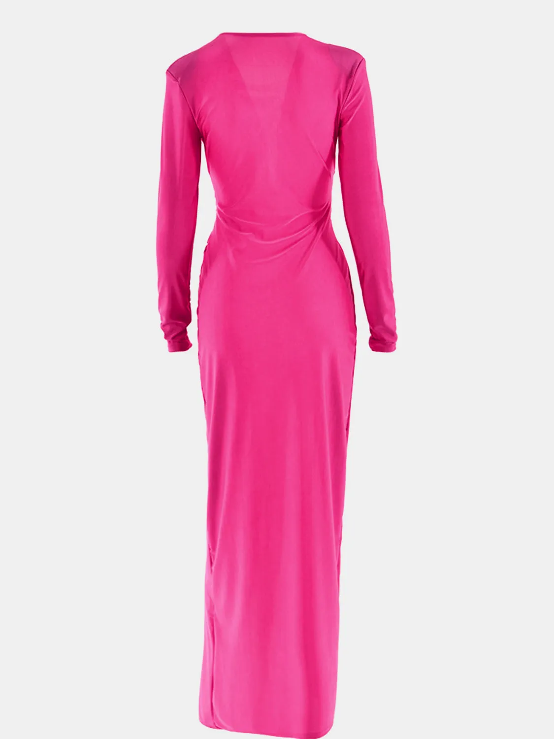 Beach Wedding Guest Attire for Women: Elegant Long-Sleeve Dress with Plunge Neckline and Ruched Slit