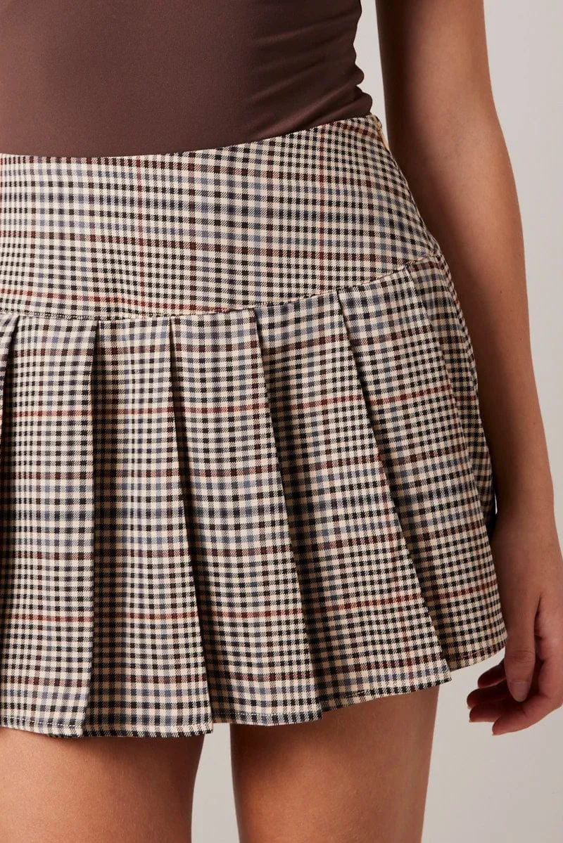 Beige Check Tennis Skirt Mini