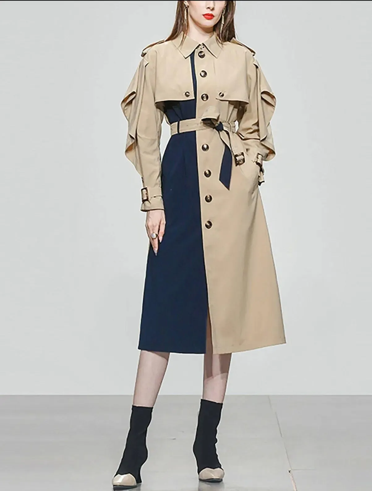 Belle Colorblock Single Breasted Light Trench Coat