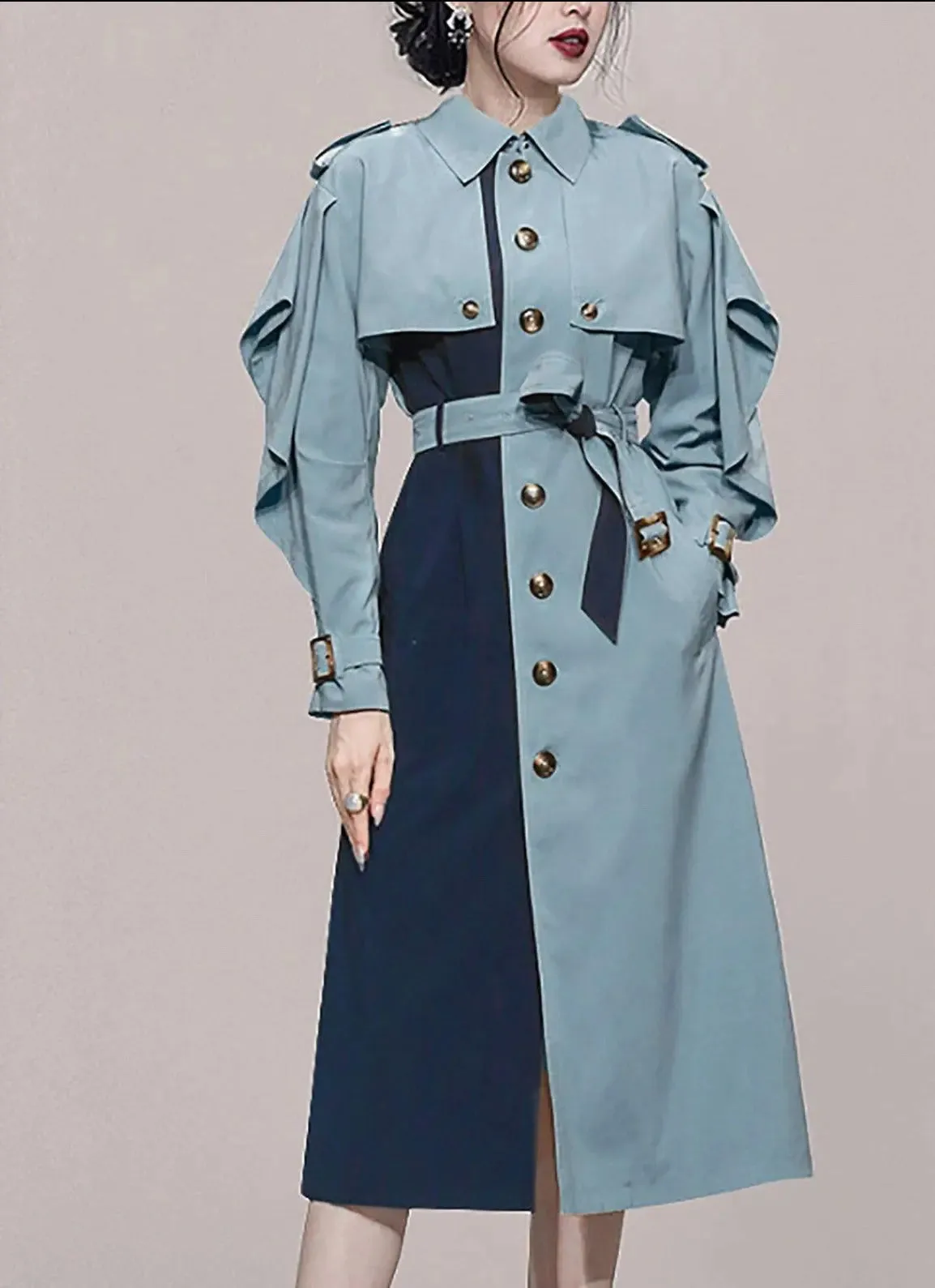 Belle Colorblock Single Breasted Light Trench Coat