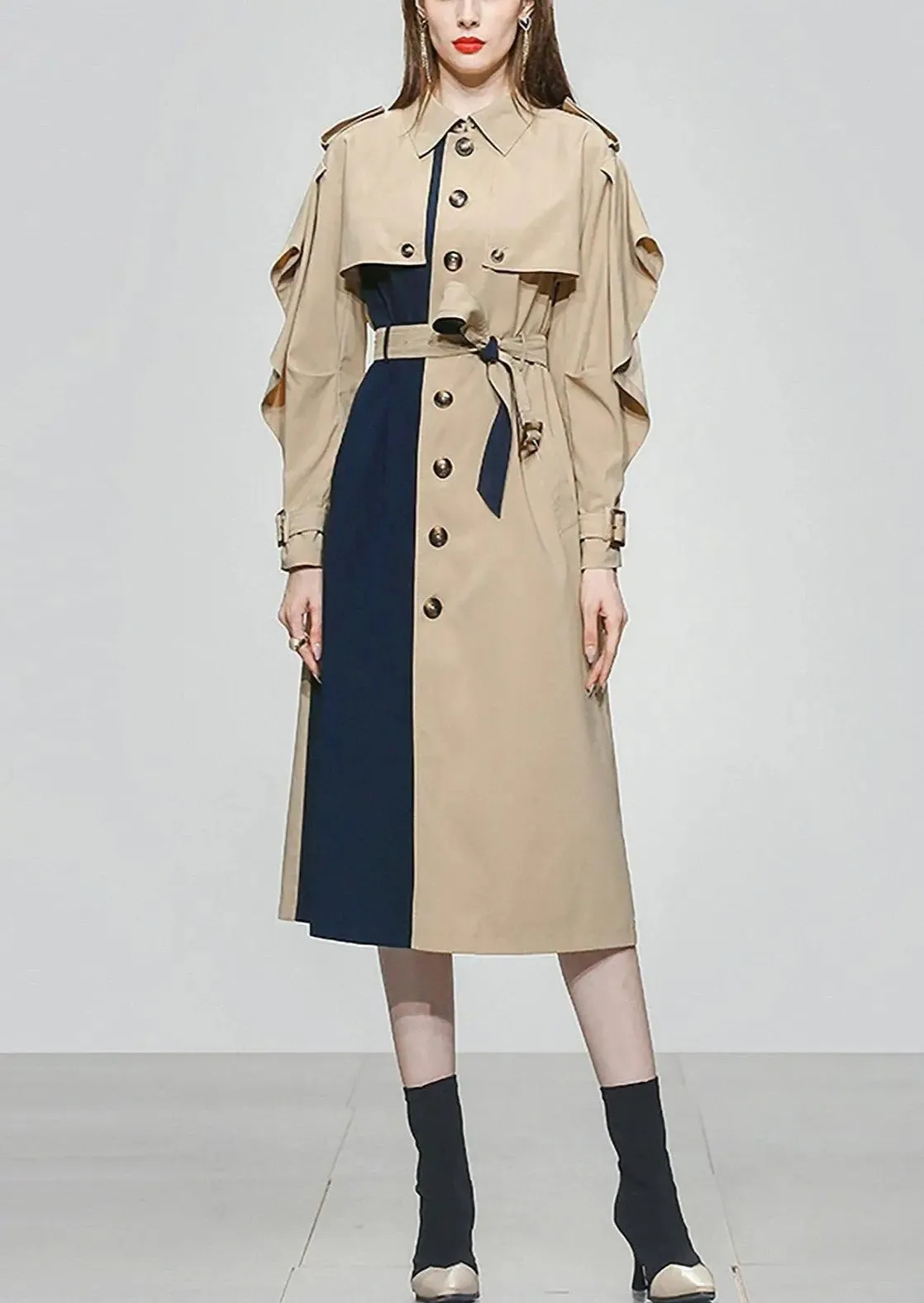 Belle Colorblock Single Breasted Light Trench Coat