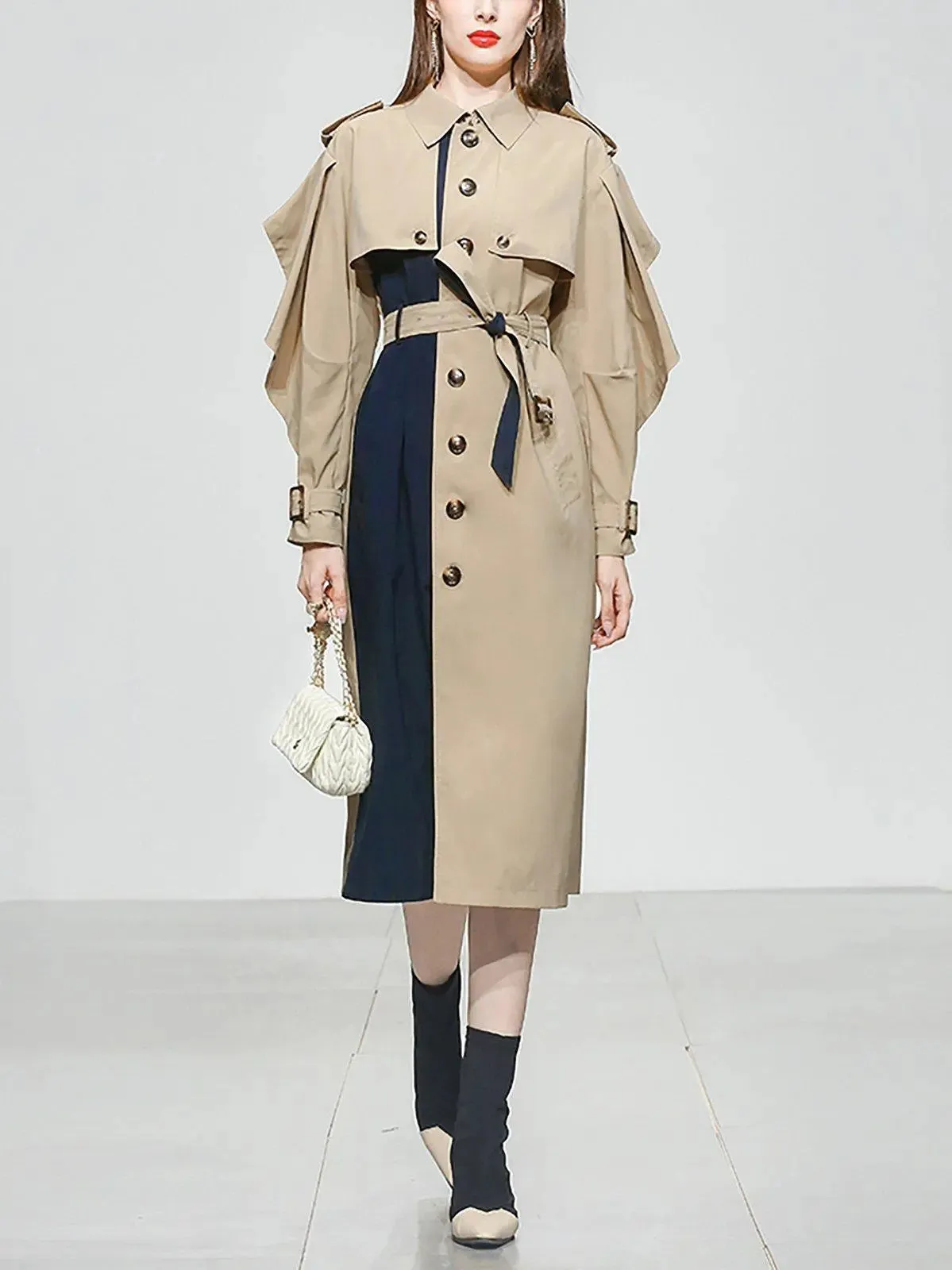 Belle Colorblock Single Breasted Light Trench Coat