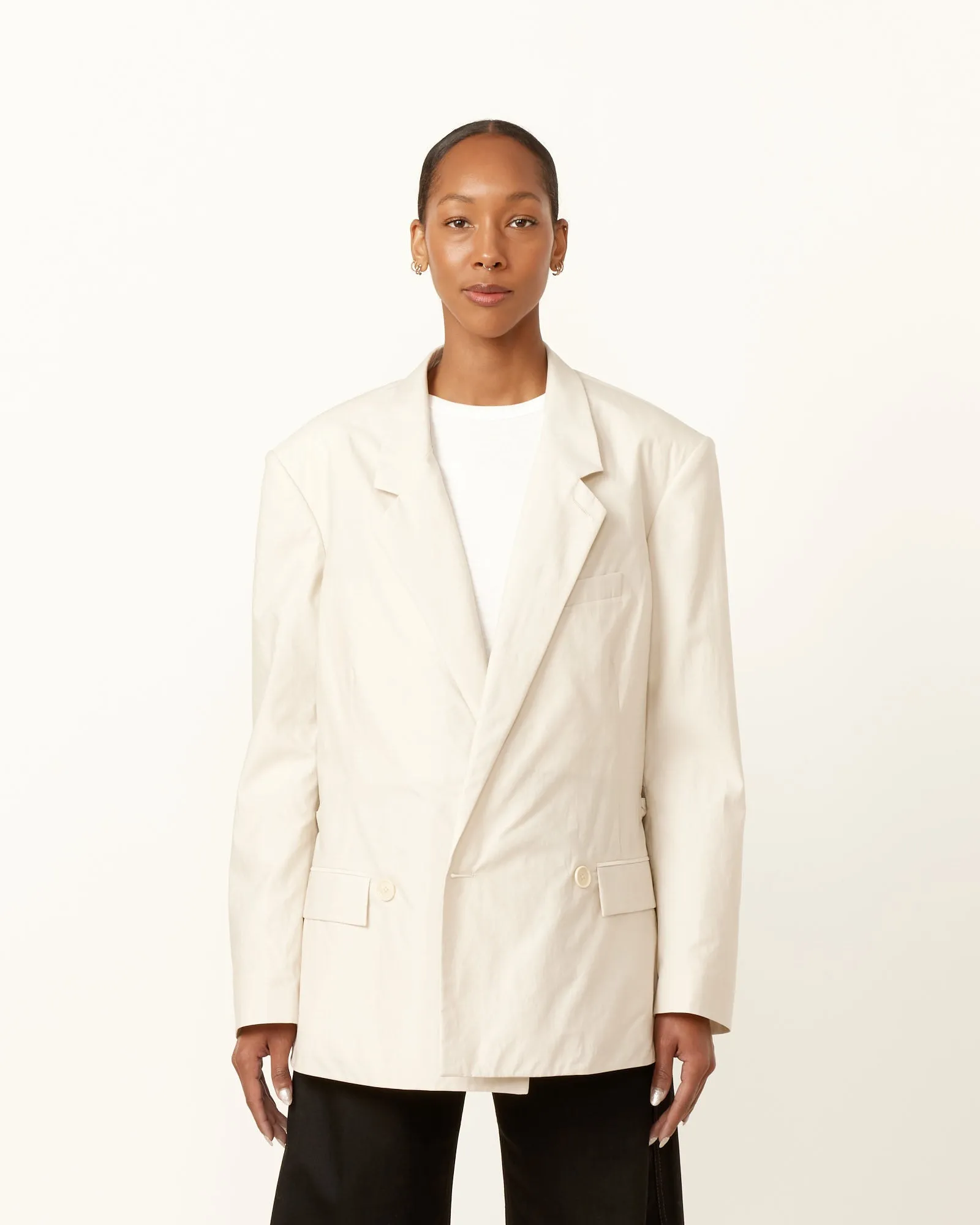 Belted Light Tailored Jacket in Pale Mastic