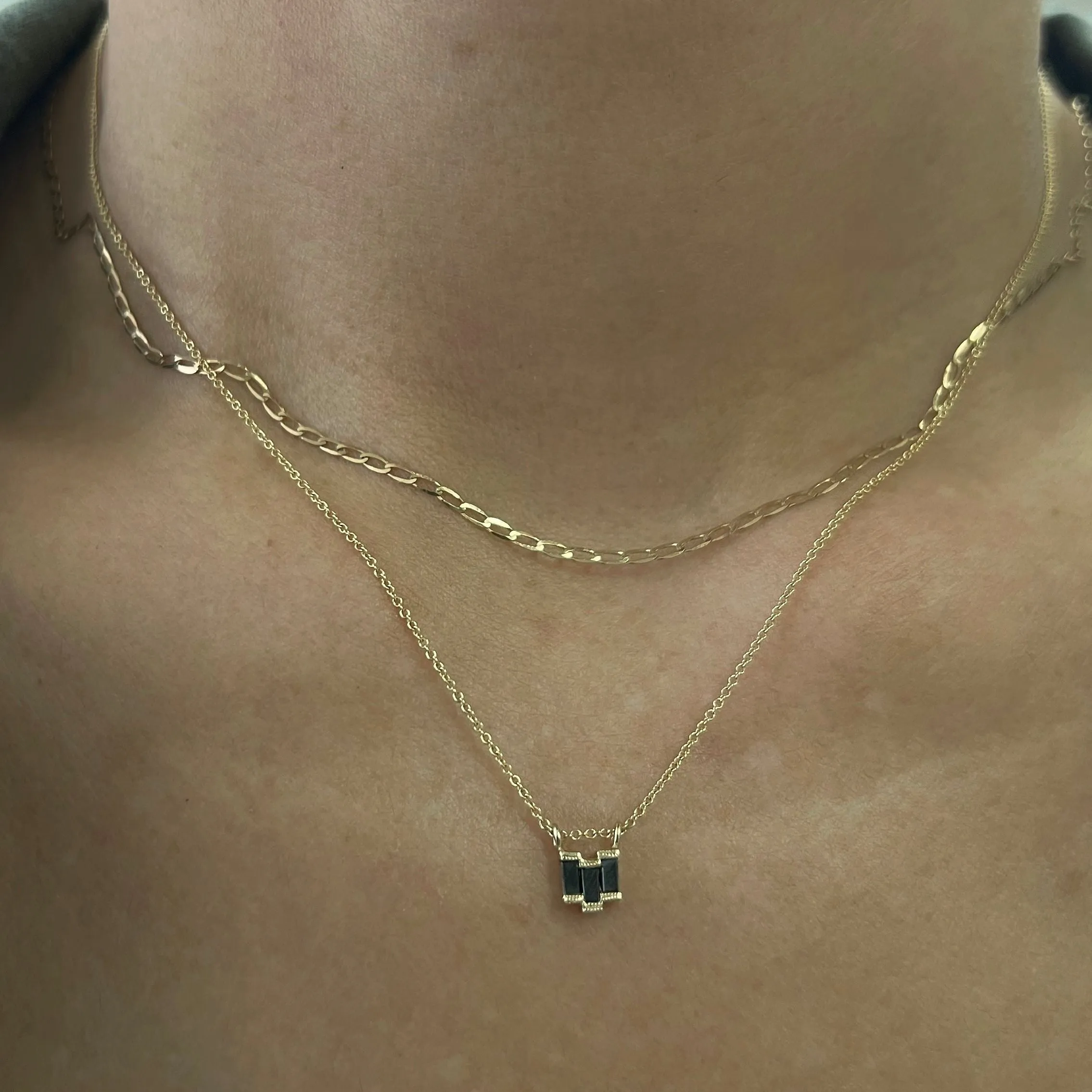 Black Diamond Baguette Step Necklace