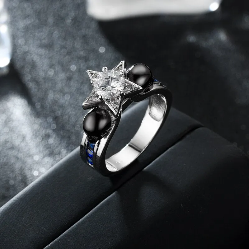 Black Skull and Star Cubic Zirconia Vintage Wedding Ring