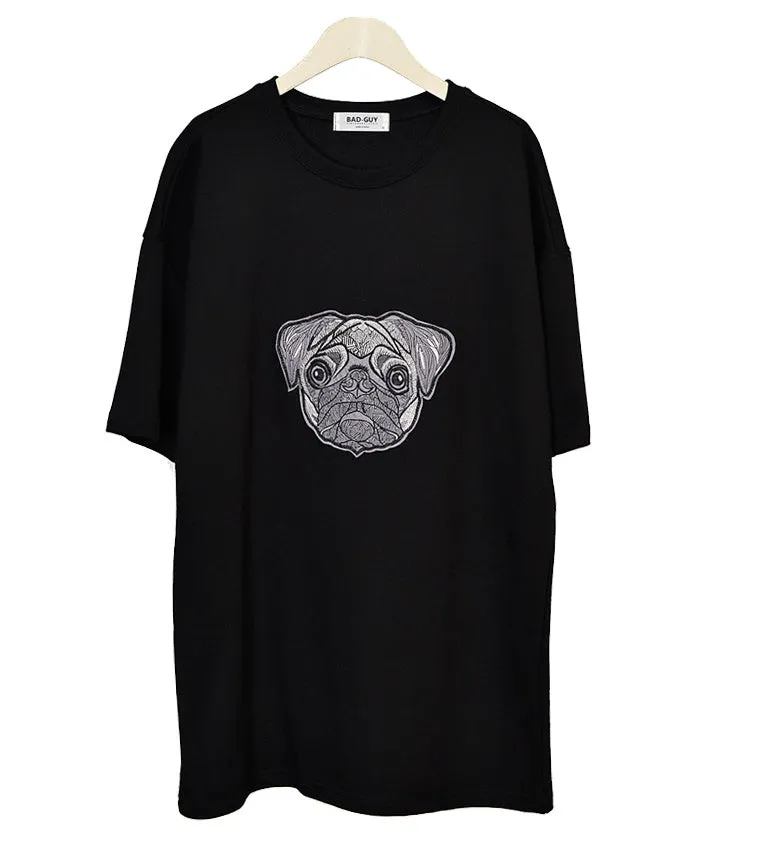 Black Wappen Bulldog Graphic Short Sleeved Tshirts Mens Loose Fit Tees