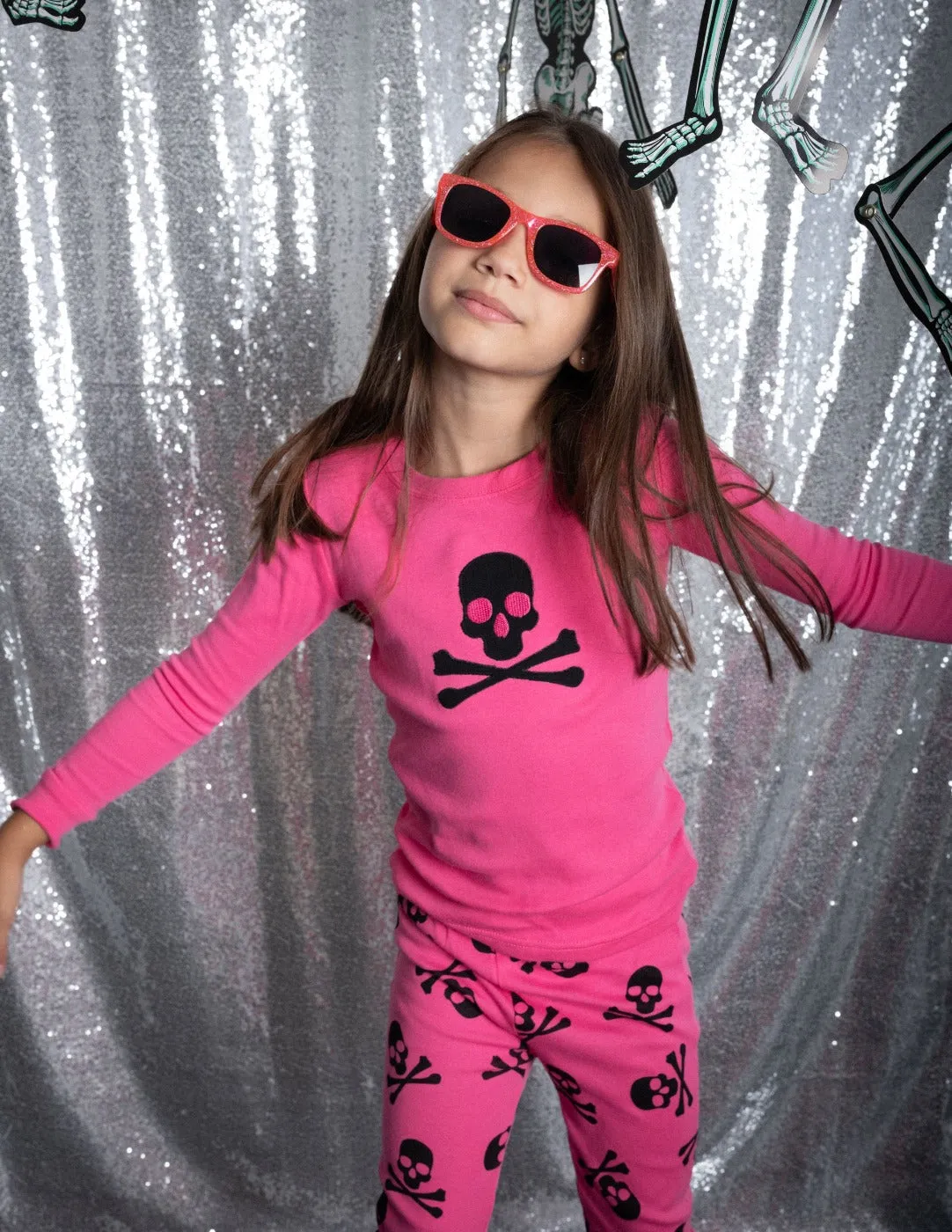 Blue & Hot Pink Skull Matching Family Pajama Set