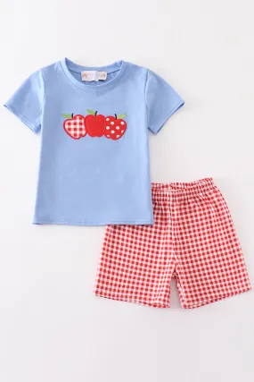 Blue apple applique boy set