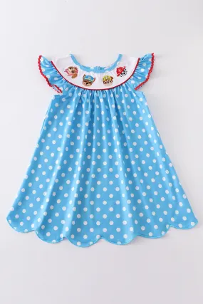 Blue Character embroidery dot dress