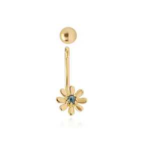 Blue Diamond Flower & Ball Reversible Huggie Hoop Earring