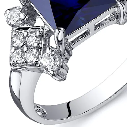 Blue Sapphire Princess Cut Sterling Silver Ring Size 5