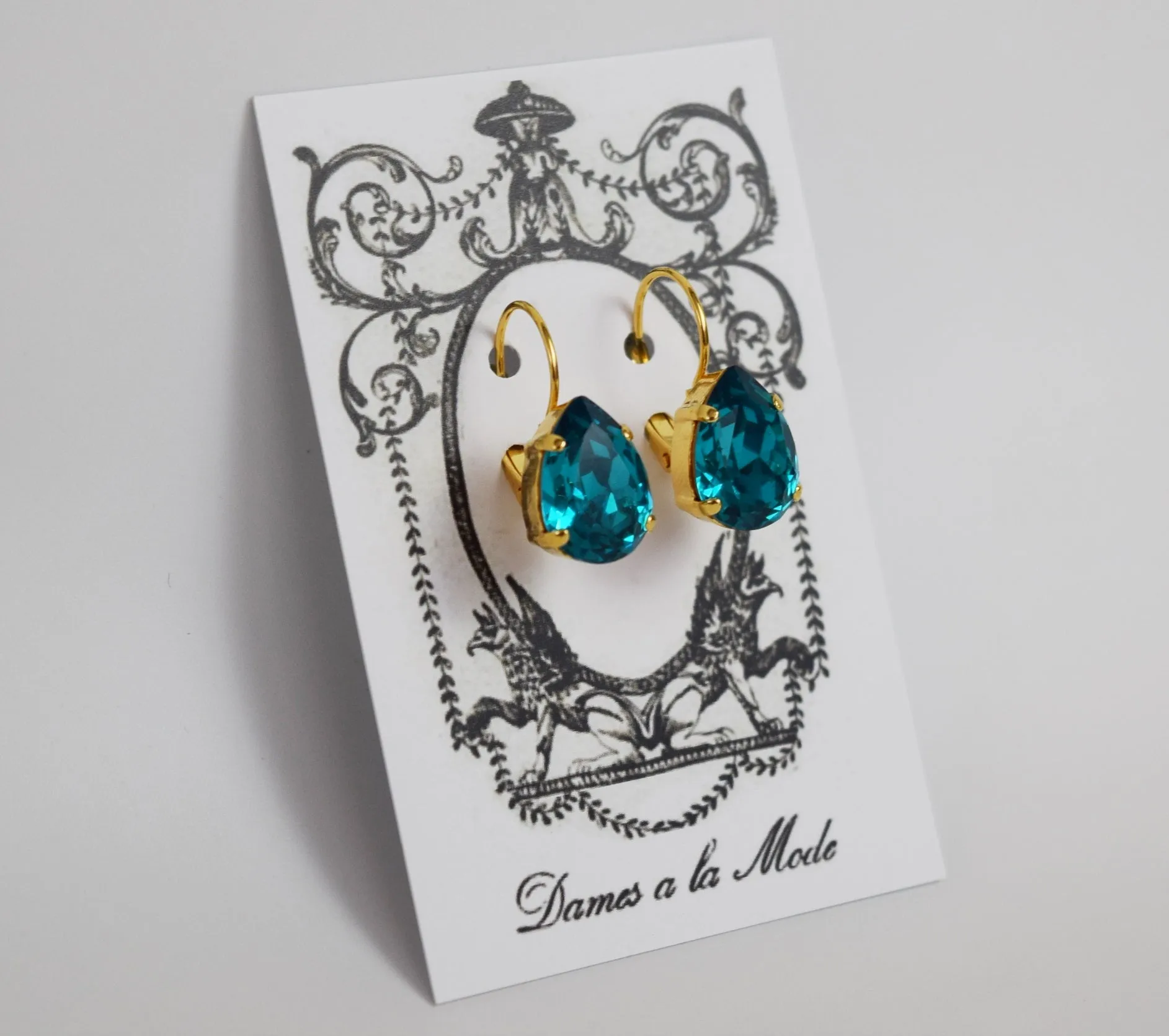 Blue Zircon Swarovski Crystal Earrings - Medium Teardrop